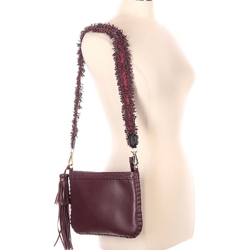 Ulla Johnson Burgundy Leather Tassel Shoulder Bag